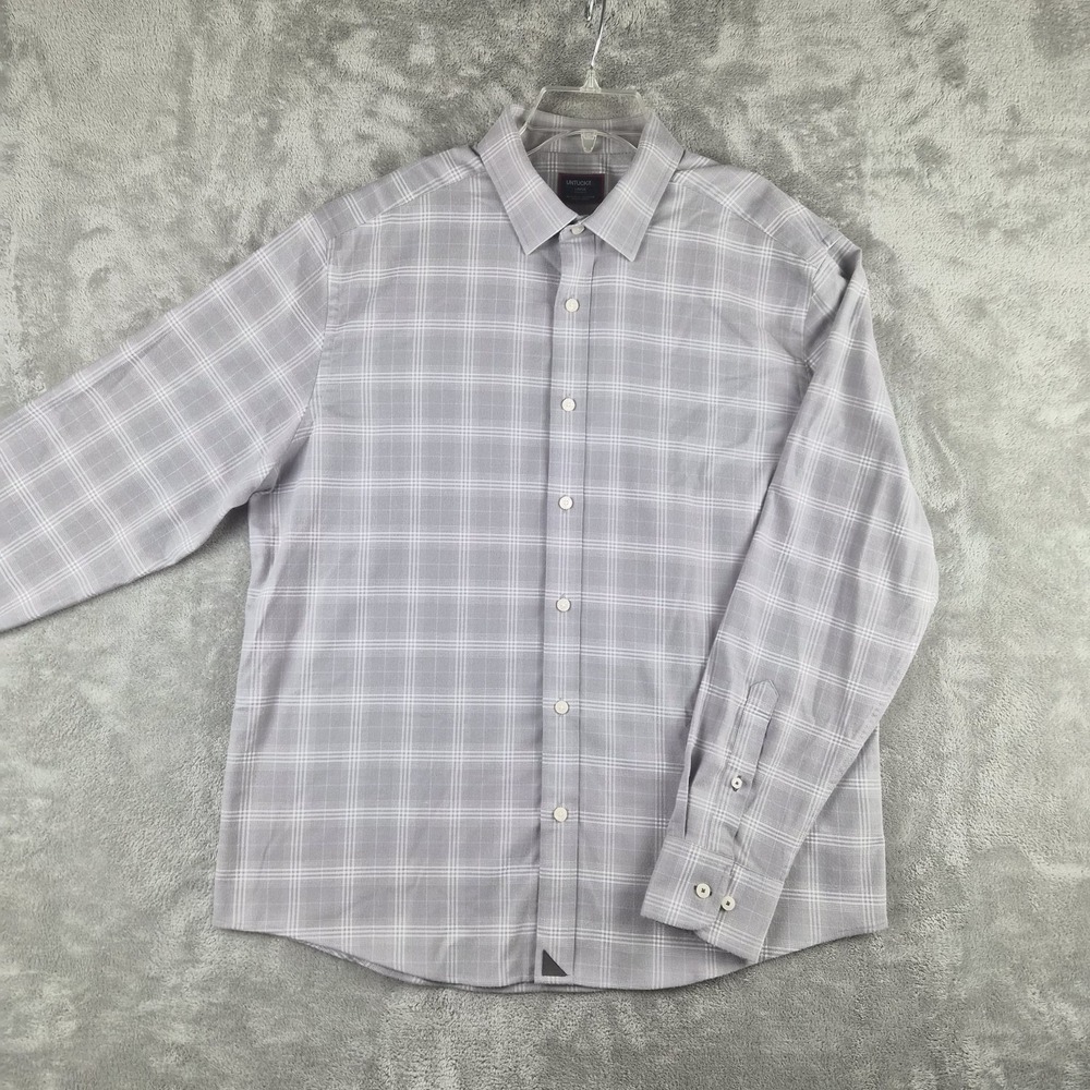 Untuckit Perez Performance Flannel Mens Large Grey Plaid Stretch Regular Fit
